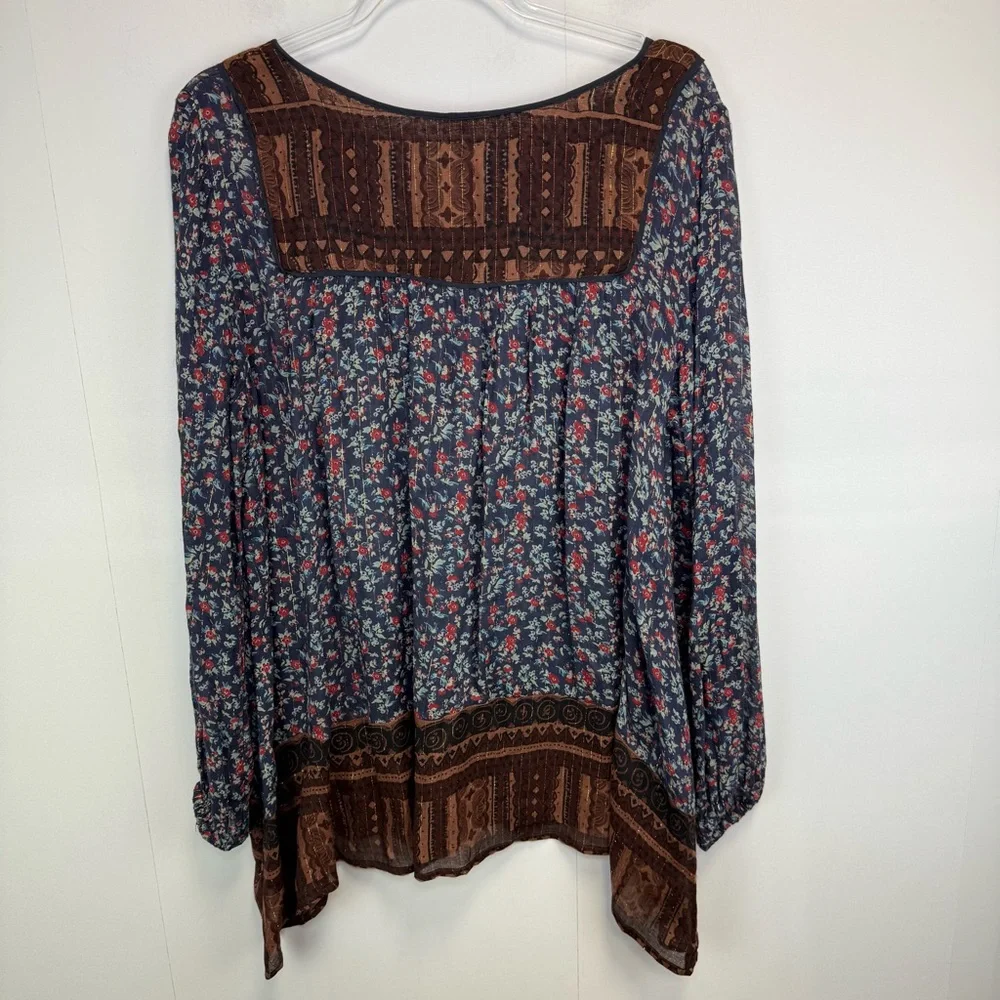 Free‎ People Dream Lovers Tunic Navy Brown Floral metallic Medium Boho Festival